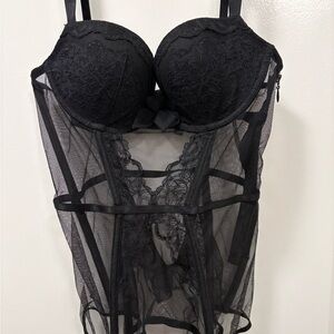 Victoria's Secret Black Lace Corset with Sheer Details